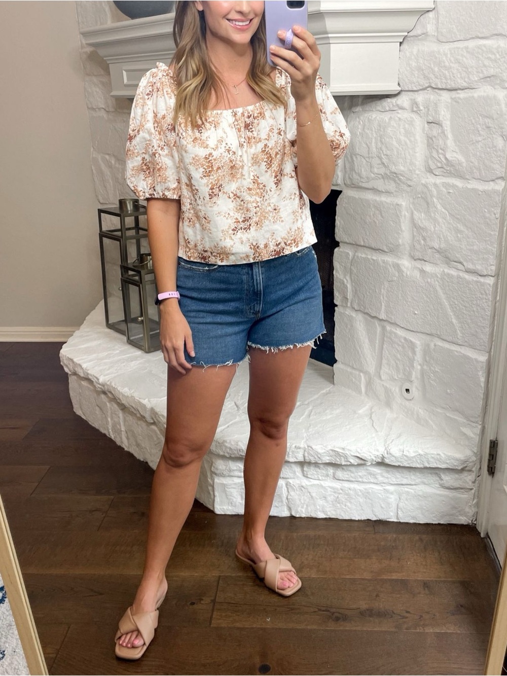 Abercrombie & Fitch Cotton & Linen Blend Floral Puff Sleeve Darling Blouse✨